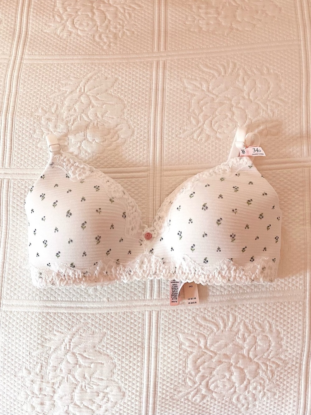 ྀིྀིྀིྀིྀི victoria’s secret cotton shadow stripe wireless bra white floral